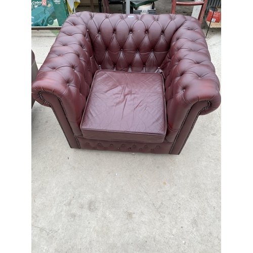 2812 - A RED LEATHER CHESTERFIELD EASY CHAIR