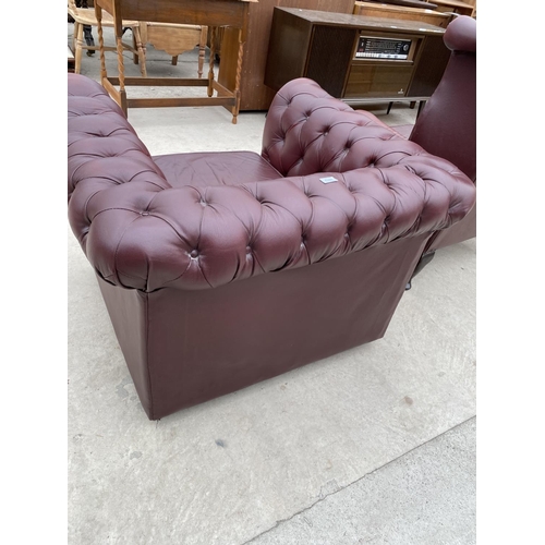 2812 - A RED LEATHER CHESTERFIELD EASY CHAIR