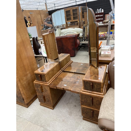 2814 - AN ART DECO WALNUT FOUR PIECE BEDROOM SUITE COMPRISING OF WARDROBE, DRESSING TABLE, TALLBOY AND BEDS... 