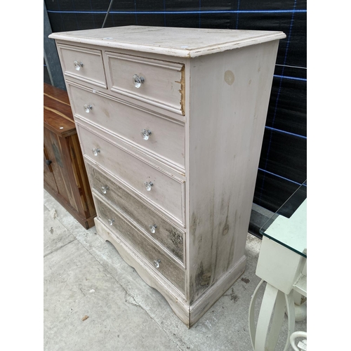 2859 - A MODERN PINE PAINTED CHEST OF TWO SHORT AND FOUR LONG DRAWERS WITH GLASS KNOBS, 36