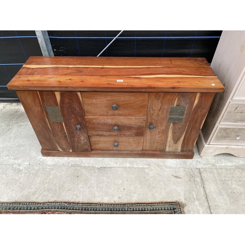 2860 - A MODERN HARDWOOD SIDEBOARD ENCLOSING THREE DRAWERS AND TWO CUPBOARDS, 53