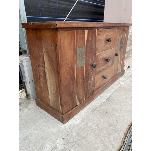 2860 - A MODERN HARDWOOD SIDEBOARD ENCLOSING THREE DRAWERS AND TWO CUPBOARDS, 53