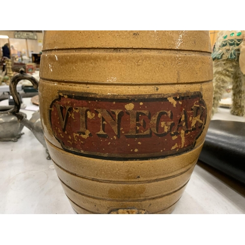 350 - A LARGE STONEWARE 'VINEGAR' BARRELL WITH TAP TO THE BASE, BY PRICE AND SONS