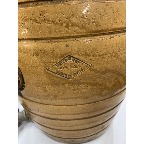 350 - A LARGE STONEWARE 'VINEGAR' BARRELL WITH TAP TO THE BASE, BY PRICE AND SONS