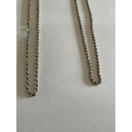 555 - TWO SILVER ROPE NECKLACES LENGTH 18 INCHES