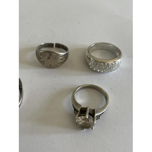 573 - FIVE VARIOUS SILVER RINGS