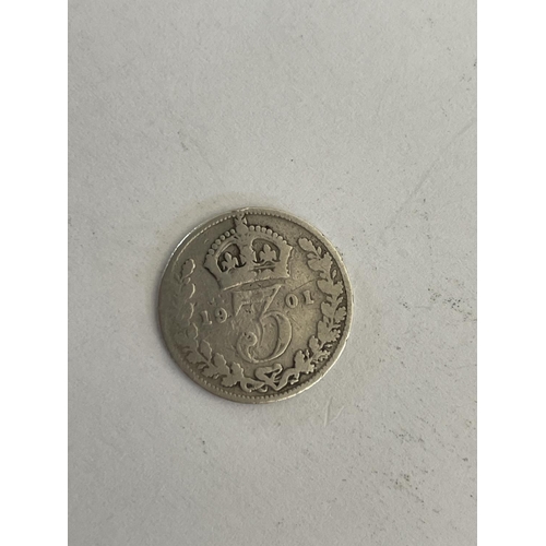 620 - A VICTORIAN SILVER THREEPENCE 1901