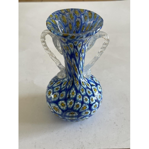 84 - A MILLEFIORI DESIGNER FRATELLI TASO TWIN HANDLED GLASS VASE