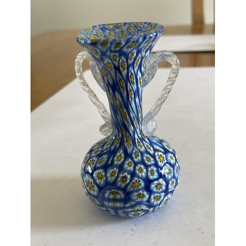 84 - A MILLEFIORI DESIGNER FRATELLI TASO TWIN HANDLED GLASS VASE