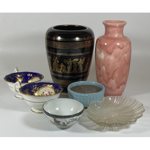 107 - A MIXED GROUP OF CERAMICS TO INCLUDE, ORIENTAL PORCELAIN BOWL, 19TH CENTURY GILT CUPS, PILKINGTONS S... 