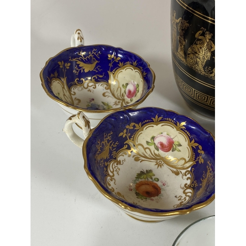 107 - A MIXED GROUP OF CERAMICS TO INCLUDE, ORIENTAL PORCELAIN BOWL, 19TH CENTURY GILT CUPS, PILKINGTONS S... 