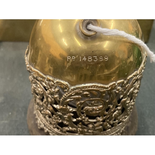 150 - A VICTORIAN BRASS STRING HOLDER WITH FILIGREE DESIGN