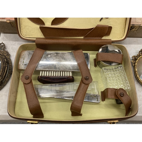 180 - A VINTAGE GENTS GROOMING KIT, CASED, A LADIES VANITY SET, CASED AND AN EMPTY GROOMING KIT CASE