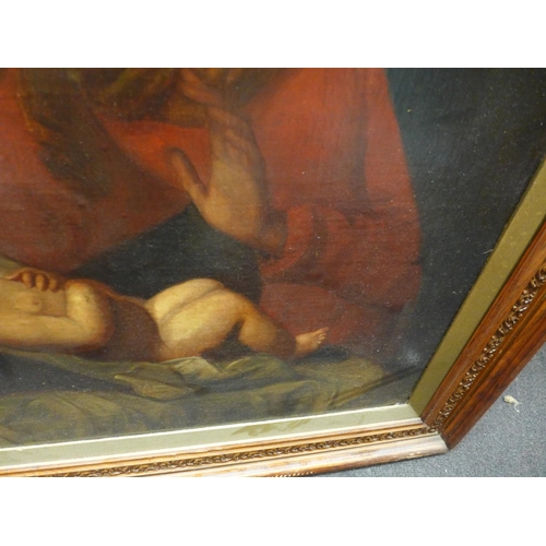 361 - A 19TH CENTURY PAINTING OF THE MADONNA AND CHILD, OIL ON BOARD, 97CM X 72CM, FRAMED TOGETHER WITH A ... 