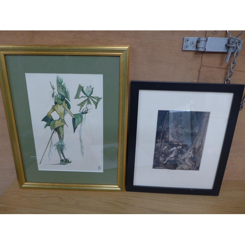 374 - AN ARTHUR RACKHAM PRINT OF 'THE FAIRY WIFE', 18CM X 14CM, FRAMED AND GLAZED, D.B (21ST CENTURY) VENE... 