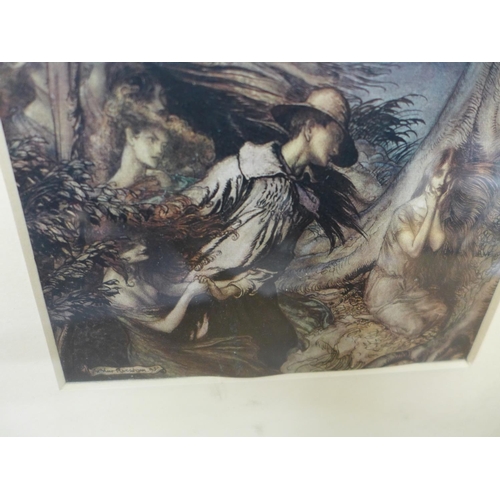 374 - AN ARTHUR RACKHAM PRINT OF 'THE FAIRY WIFE', 18CM X 14CM, FRAMED AND GLAZED, D.B (21ST CENTURY) VENE... 