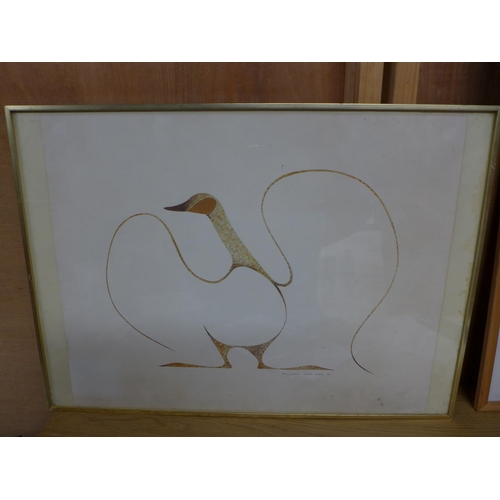 387 - BENJAMIN CHEE CHEE (CARADIAN 1944-1977) 'DANCING GOOSE', COLOURED PRINT DATED 75, 49X61CM, FRAMED AN... 