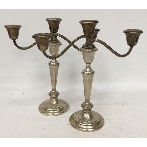 1 - A PAIR OF GORHAM STERLING THREE BRANCH CANDLEABRA, (WEIGHTED & REINFORCED WITH OTHER METALS)