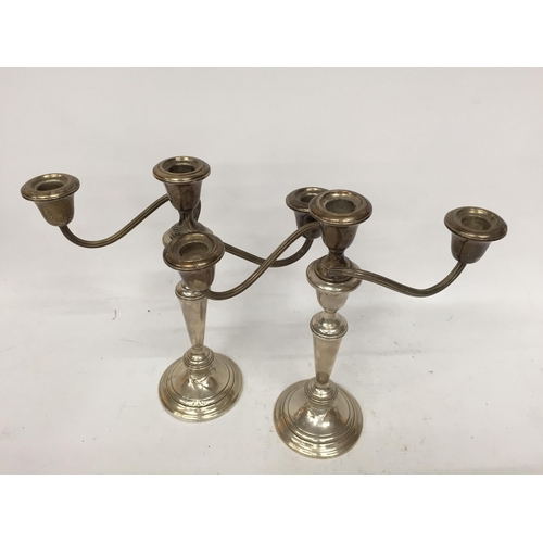 1 - A PAIR OF GORHAM STERLING THREE BRANCH CANDLEABRA, (WEIGHTED & REINFORCED WITH OTHER METALS)