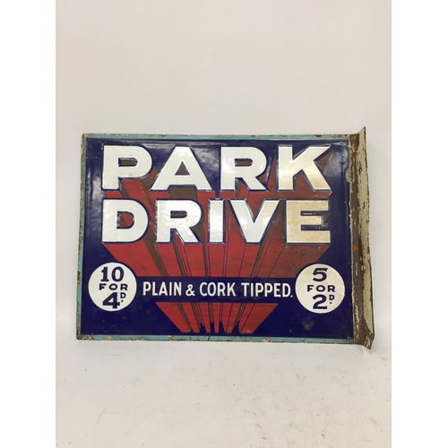 12 - A VINTAGE DOUBLE SIDED PARK DRIVE ENAMEL SIGN