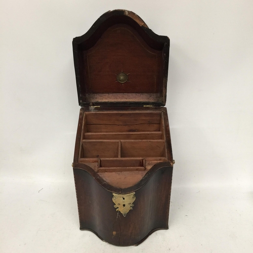 15 - A GEORGIAN MAHOGANY KNIFE BOX WITH BRASS FITTINGS