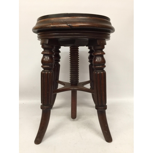 28 - A VICTORIAN WOODEN ADJUSTABLE PIANO STOOL