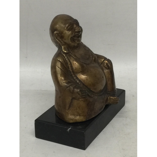 34 - A BRONZE EFFECT MODEL OF A BUDDHA ON MARBLE BASE