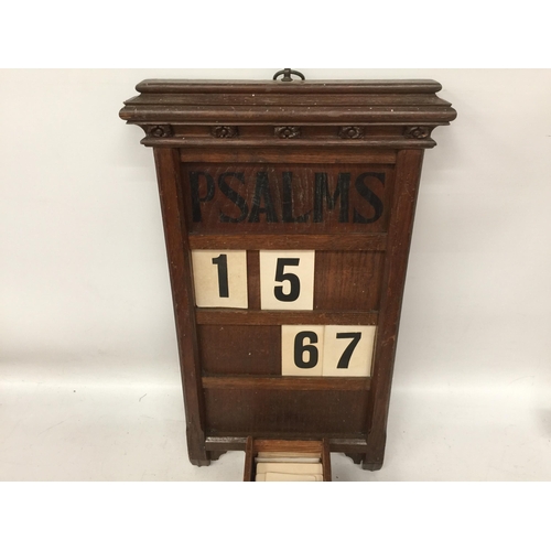 39 - A VINTAGE OAK PSALMS NUMBER RACK