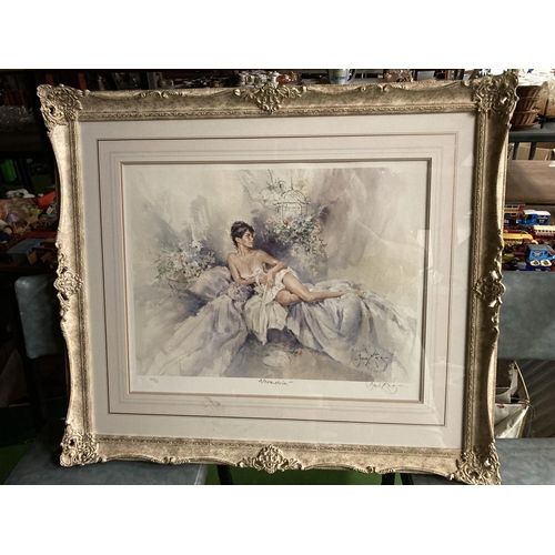 421 - A LARGE ORNATE FRAMED LIMITED EDITION PRINT BY GORDON KING SIGNED IN PENCIL 