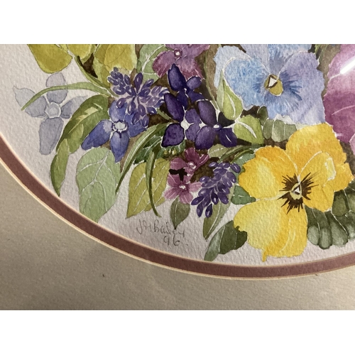 426 - A WATERCOLOUR ON CANVAS OF PANSIES 17 X 15 INCH BY J M BAILEY