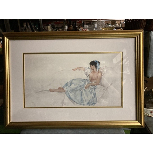 427 - A SIR WILLIAM RUSSELL FLINT PRINT OF CECELIA IN A BLUE DRESS