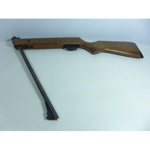 348 - A BSA METEOR .22 CALIBRE AIR RIFLE, 47CM BARREL, SERIAL NUMBER WE16444, LENGTH 106CM, TWO TINS OF PE... 