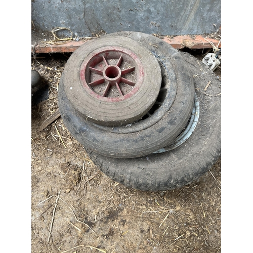 100 - TWO PUMPS A POULTRY BROODER WHEELS & TYRES + VAT