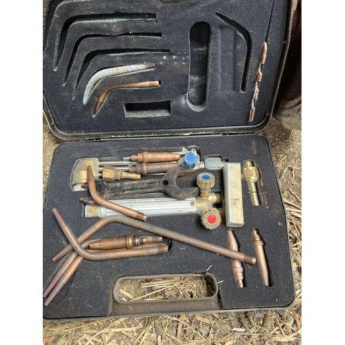 41 - TWO GAS BOTTLES ON A TROLLEY WITH SPARE CUTTERS & NOZZLES + VAT