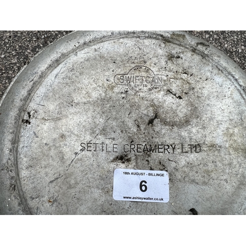 6 - A LONGRIDGE  ALUMINIUM MILK CHURN WITH A SETTLE CREAMERY LID  + VAT