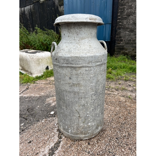 7 - A ALUMINIUM MILK CHURN & LID + VAT