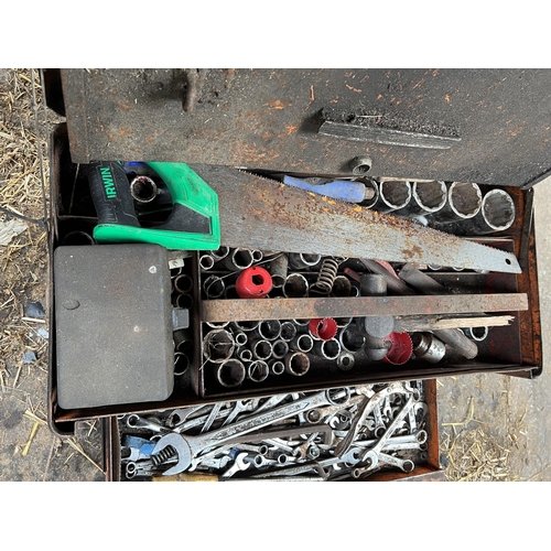 70 - A TOOL BOX CONTAINING SPANNERS ETC + VAT