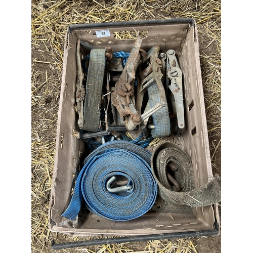 87 - A BOX CONTAINING WAGON STRAPS + VAT