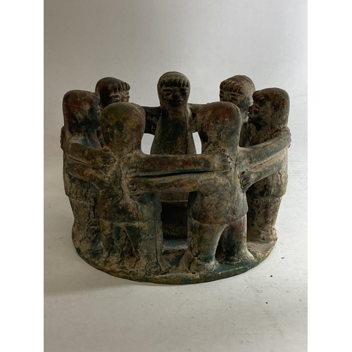 43 - AN UNUSUAL TERRACOTTA STYLE TRIBAL FIGURE GROUP