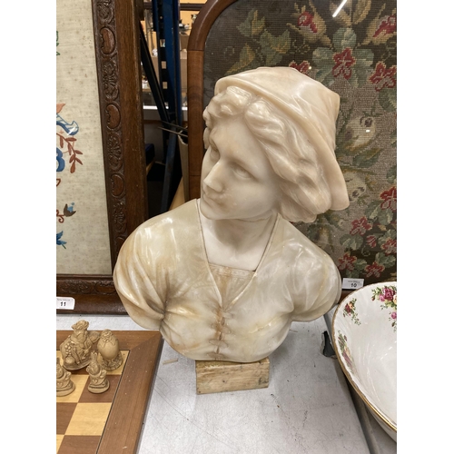 47 - A VINTAGE ITALIAN MARBLE STYLE BUST OF A LADY, (NECK A/F)