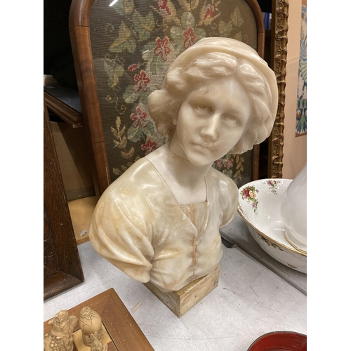 47 - A VINTAGE ITALIAN MARBLE STYLE BUST OF A LADY, (NECK A/F)