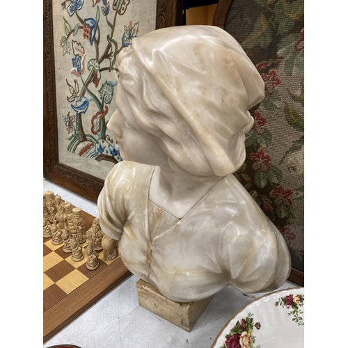 47 - A VINTAGE ITALIAN MARBLE STYLE BUST OF A LADY, (NECK A/F)