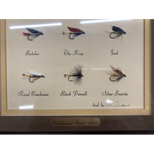 911 - A FRAMED TRADITIONAL TROUT FLIES FISHING MONTAGE PICTURE