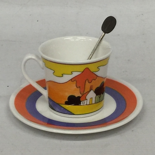 752 - A WEDGEWOOD CLARICE CLIFF LIMITED EDITION CUP, SAUCER AND SPOON