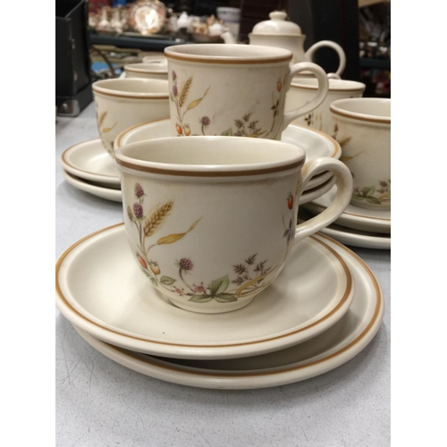 282 - A 'HARVEST TIME' POTTERY TEASET TO INCLUDE A TEAPOT, CREAM JUG, SUGAR BOWL, CUPS, SAUCERS AND SIDE P... 