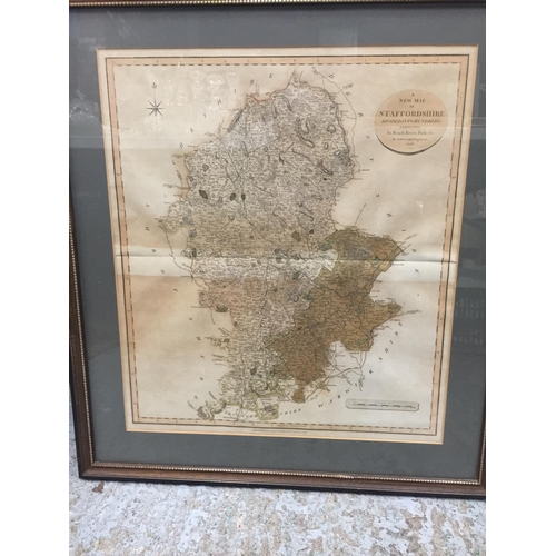 480 - A VINTAGE FRAMED MAP OF STAFFORDSHIRE