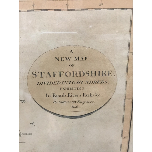 480 - A VINTAGE FRAMED MAP OF STAFFORDSHIRE