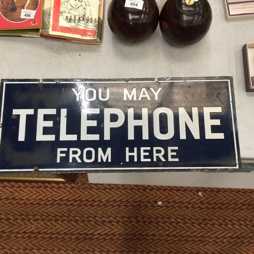 493 - A DOUBLE SIDED ENAMEL TELEPHONE SIGN, 56 X 23CM