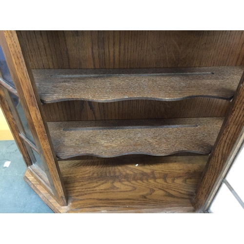 810 - A VINTAGE OAK GLAZED WALL CUPBOARD, HEIGHT 51CM, WIDTH 56CM