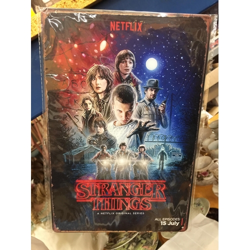 828 - TWO TIN PLATE SIGNS - NETFLIX 'STRANGER THINGS'